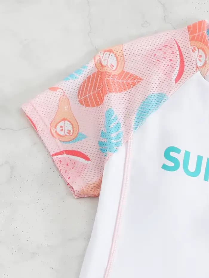 Filles enfants maillot de bain 2026 nouveau solide imprimé maille jupe courte maillots de bain pour enfants été deux pièces à manches courtes vêtements de plage maillot de bain