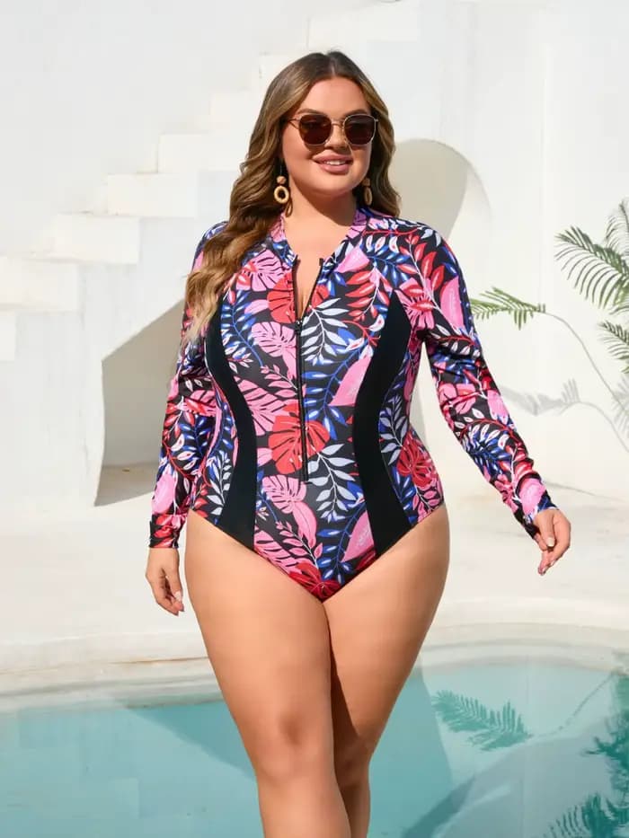 Maillot de bain grande taille pour femme, manches longues, fermeture éclair avant, protection anti-UV UPF 50+, nouvelle collection 2026, tenue de plage