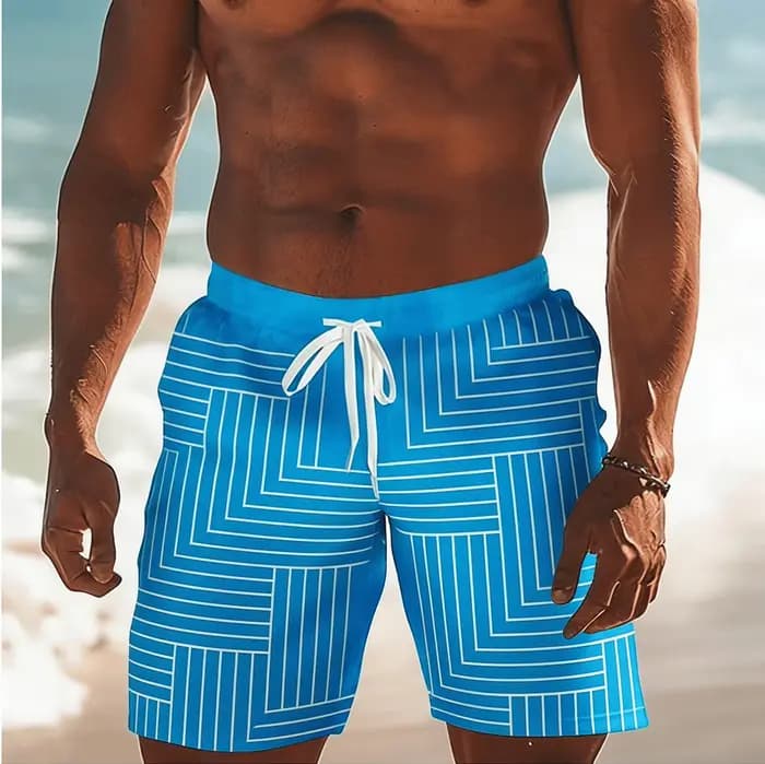 Shorts de sport pour hommes, avec un motif dégradé craquelé unique et une impression 3D, parfaits pour les vacances d'été et la natation.