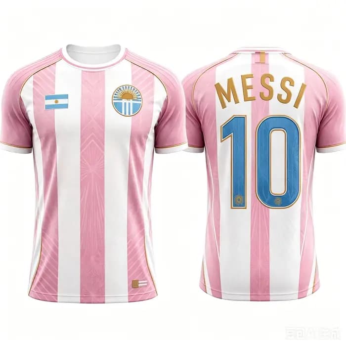 Maillot de football Messi n°10 Argentine, drapeau soleil, rose, blanc, à rayures verticales, imprimé texturé, pour hommes, jeunes et enfants, séchage rapide