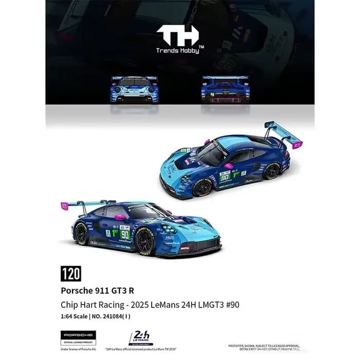 Trends Hobby TH1:64 Porsche 911 GT3 R-2025LeMans 24H LMGT3 Championship Team Racing Alloy Car Model