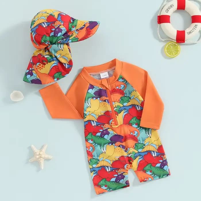 Maillot de bain à manches longues et fermeture éclair pour bébé garçon