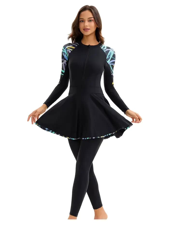 Maillots de bain islamiques à manches longues pour femmes, une pièce musulmane modeste |   Maillot de bain Burkini à couverture complète, maillot de bain solide