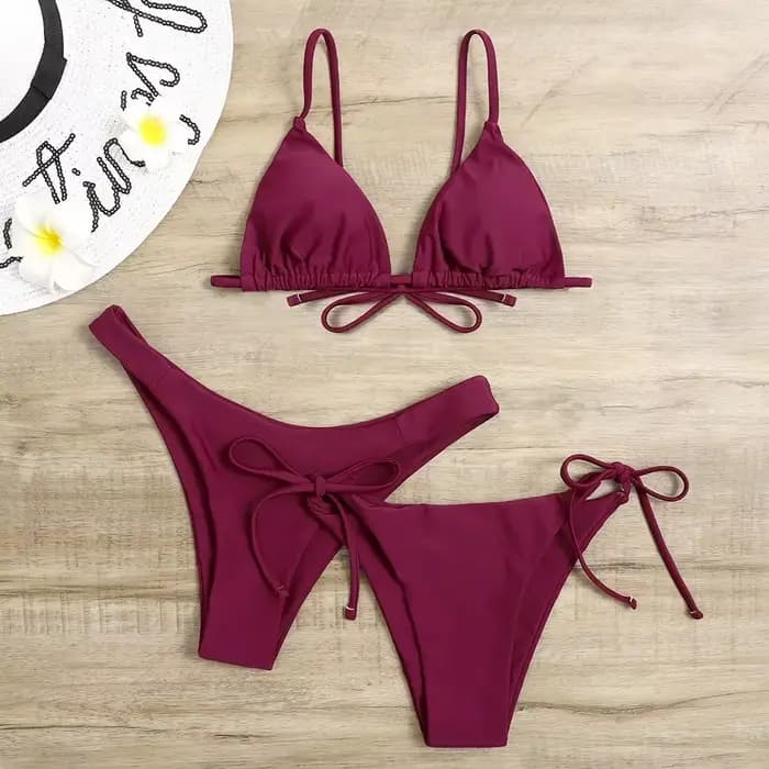 Ensemble bikini 3 pièces sexy pour femme – Maillot de bain triangle bandeau push up en bleu et violet