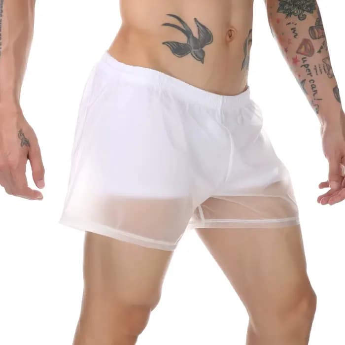 Hommes plage troncs homme maillot de bain Transparent Sexy