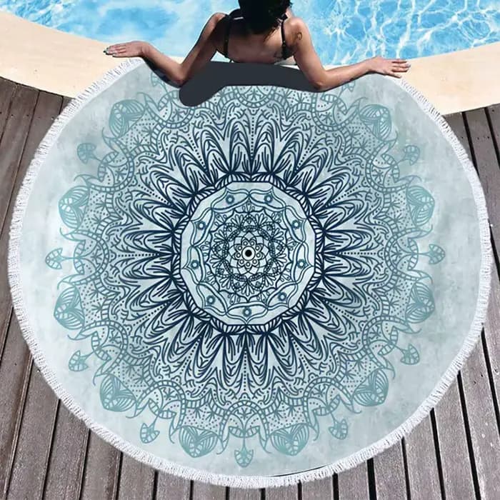 Lotus Mandala serviette de plage ronde microfibre absorbant l'eau mer