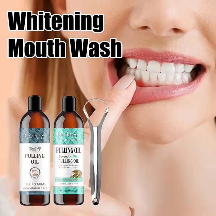 Huile de traction à la menthe AMP, bain de bouche, sans soins buccaux, blanchiment de l'haleine, grattoir frais, soins de santé de la langue et des dents, 100ml