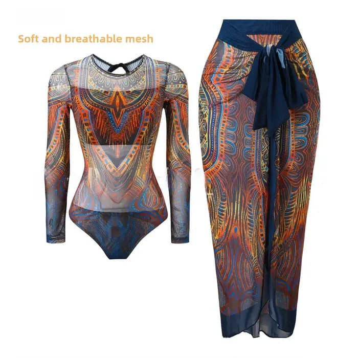Maillot de bain une pièce à manches longues, Protection solaire, Style russe, séchage rapide, tissu Polyester, imprimé Floral, pour femmes