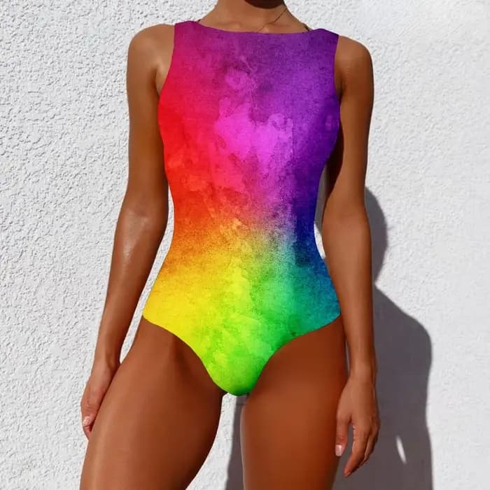 Maillot de bain une pièce couleurs arc-en-ciel imprimé nébuleuse, vêtements de sport décontractés, vêtements de plage pour femmes