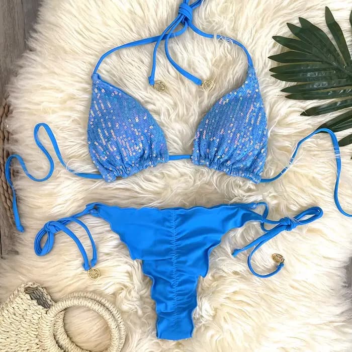 Melphieer Lady's Sparkle 2 pièces Bikini ensemble été Style paillettes Bikinis femmes 2025 plage piscine Club maillot de bain nouvelles tenues de vacances