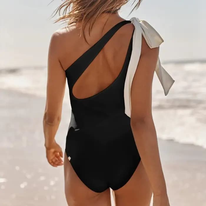 Femmes Monokini une épaule à lacets nœud papillon une épaule Bikini avec nœud conception ventre contrôle vêtements de plage