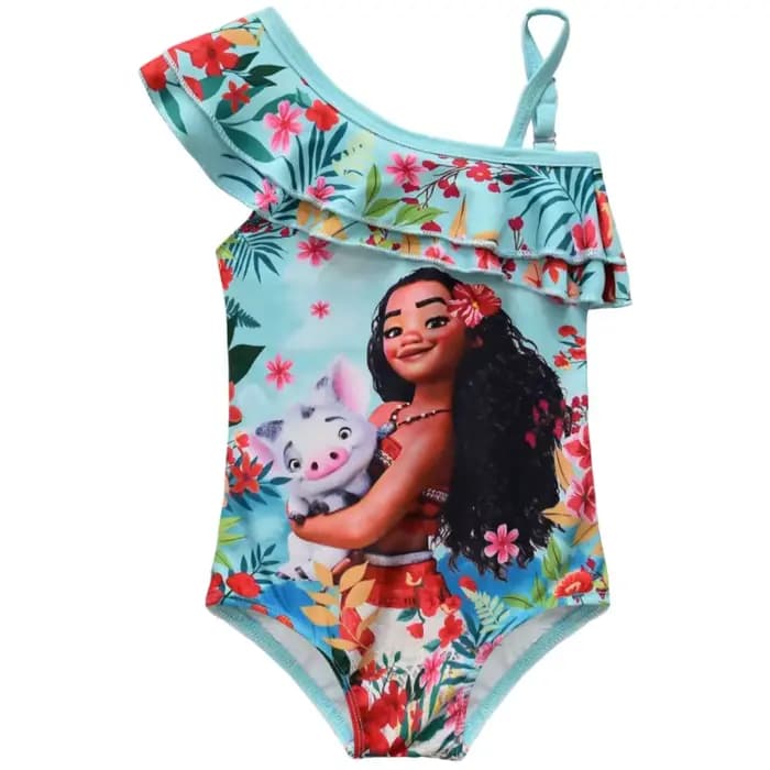 Maillot de bain une pièce pour filles, motif dessin animé Moana, mignon, Kawaii, pour la plage, bleu, bikini, 3-7 ans, nouvelle collection