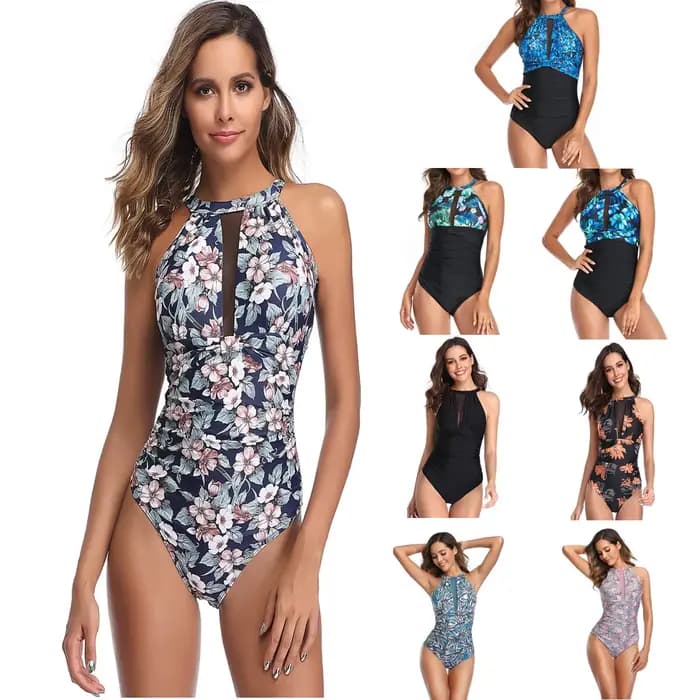 Maillot de bain en dentelle et maille plissée pour femmes