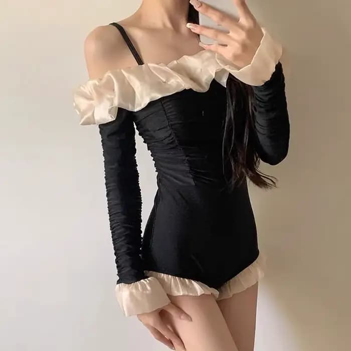 Nouveau maillot de bain Sexy une épaule ventre couvrant dos exposant minceur mode à volants à manches longues une pièce femmes