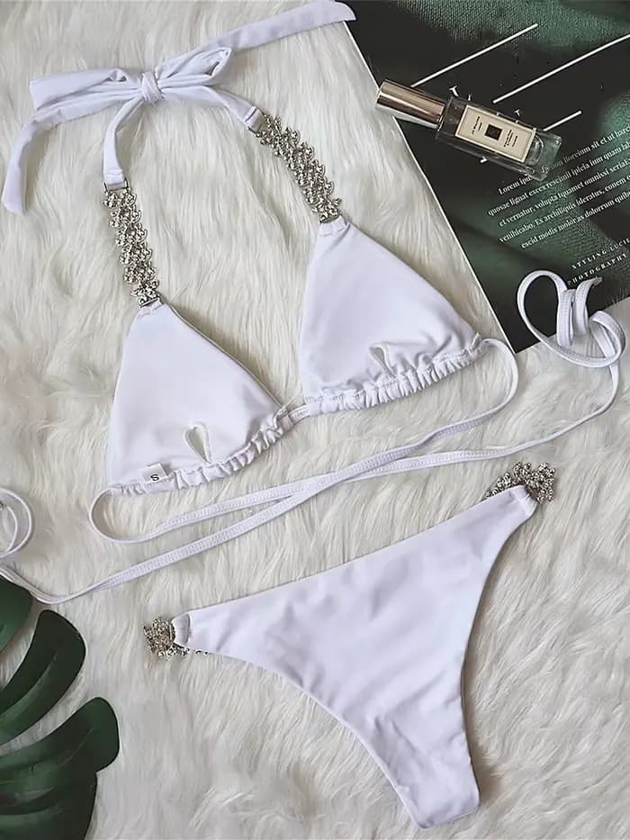 DEAT Maillot de bain sexy à lacets pour femme, couleur unie, design croisé évidé, ensemble bikini deux pièces, pour plage et soirée, Nouveauté été 2026 11XX0987