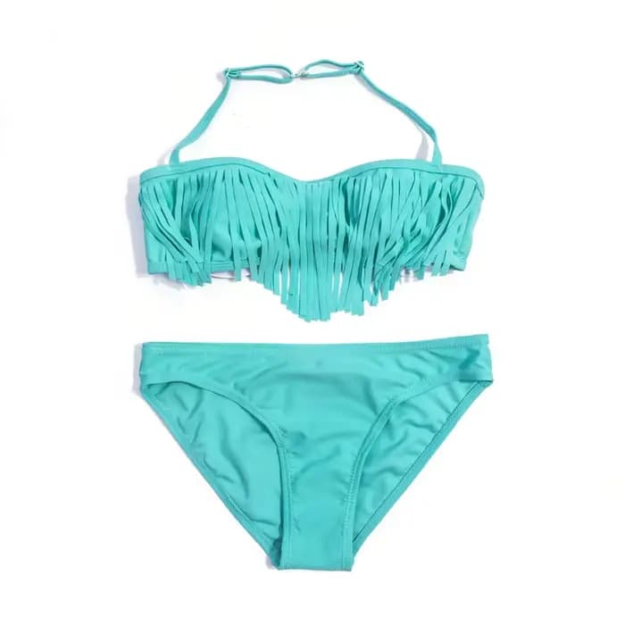 Tassle solide licou filles enfants Bikini ensemble été plage mignon adolescent maillots de bain