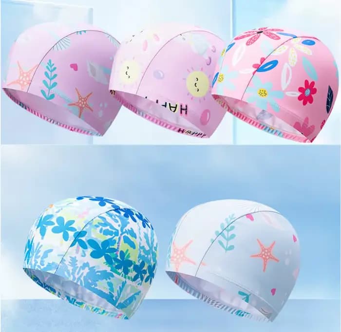 Bonnet de bain pour enfants - Chapeau en tissu élastique imprimé de dessins animés mignons pour garçons et filles