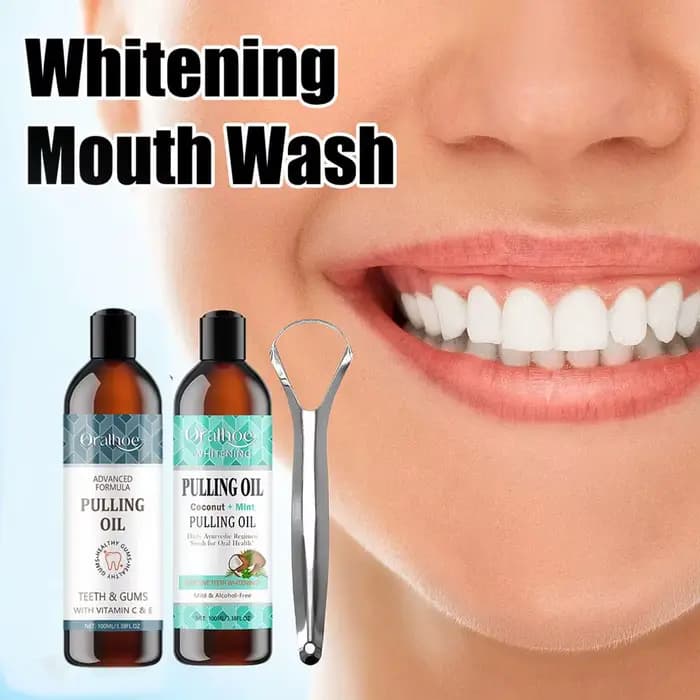 Huile de traction à la menthe AMP, bain de bouche, sans soins buccaux, blanchiment de l'haleine, grattoir frais, soins de santé de la langue et des dents, 100ml