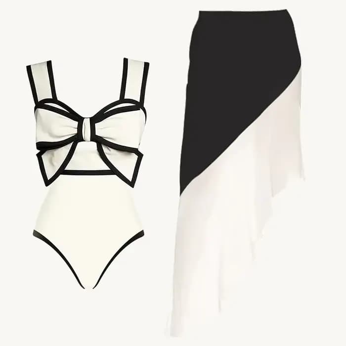 Maillot de bain une pièce noir et blanc pour femme