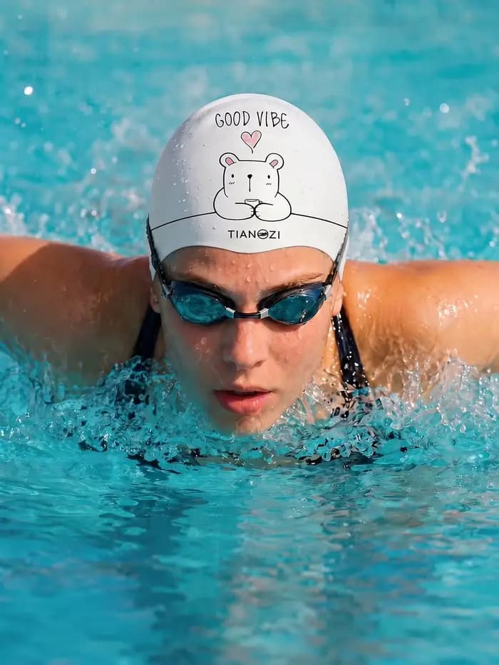 Bonnet de bain en silicone pour adultes avec motif imprimé