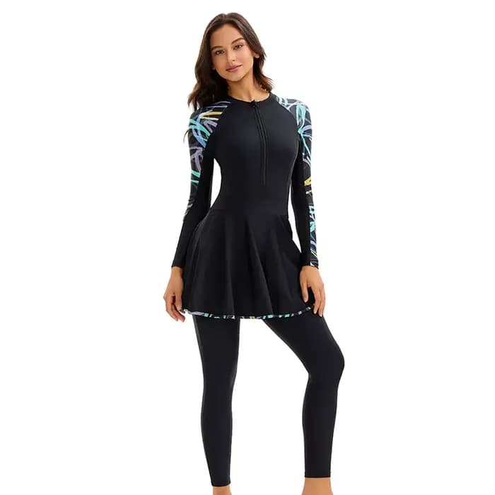 Maillots de bain islamiques à manches longues pour femmes, une pièce musulmane modeste |   Maillot de bain Burkini à couverture complète, maillot de bain solide