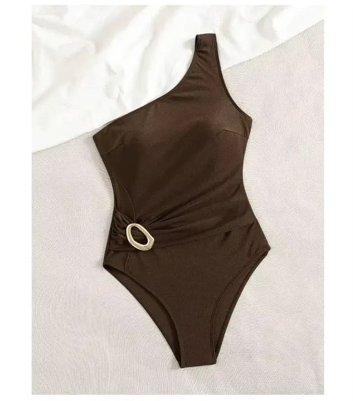 Cikini marron maillot de bain bijoux en métal une épaule Style de vacances une pièce été