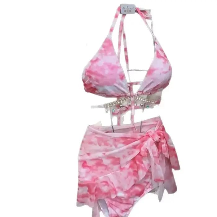 Maillot de bain bikini sexy pour femme, style vacances à la plage, mini robe à trois points, amincissant, petite poitrine, idéal pour la natation à la plage