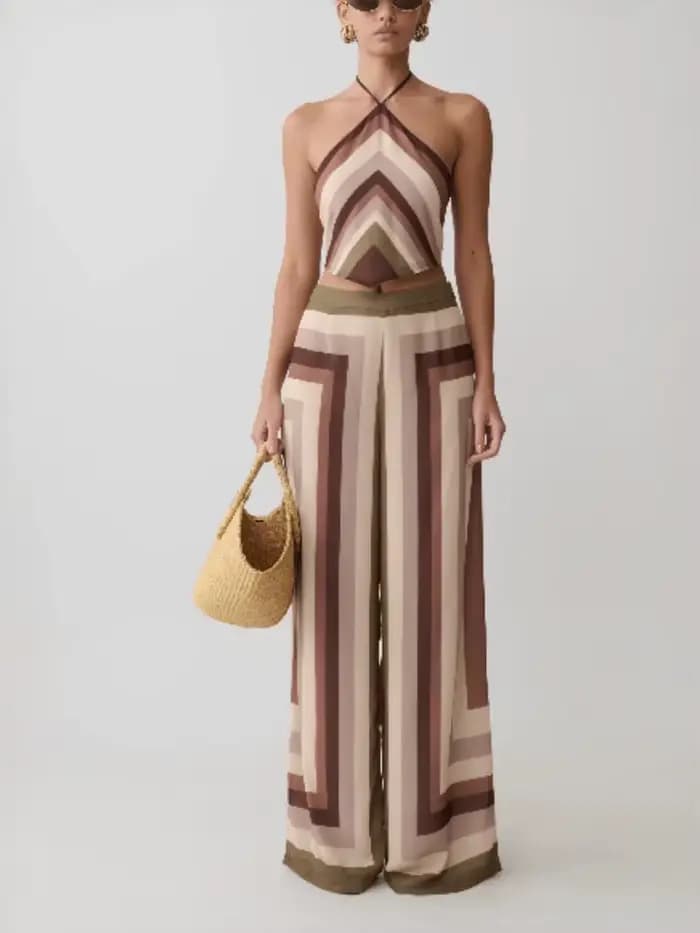 Ensemble deux pièces Allure tendance à rayures couleur terre