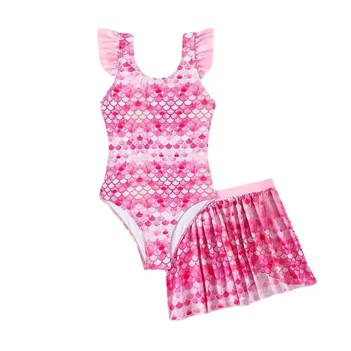 Nouveau maillot de bain une pièce pour filles avec jupe de plage rose imprimé sirène