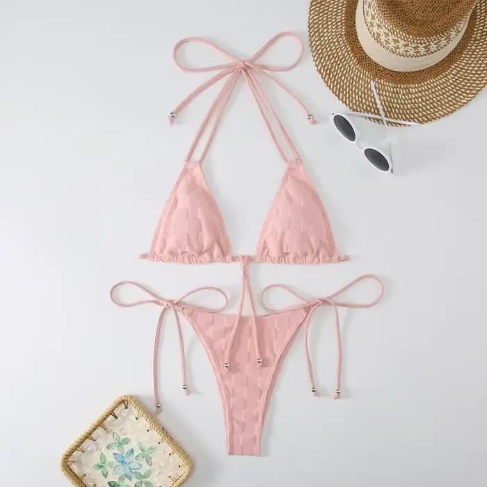 Nouveau Style Bikinis ensemble Sexy solide Plaid Bikini maillot de bain Push Up