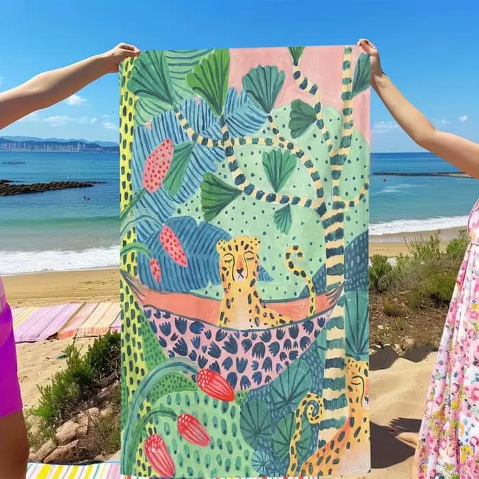 Serviette de plage à motif léopard Jungle Holiday, protection solaire et coupe-vent, adaptée à la piscine, au camping, à la voyage, couverture de voyage