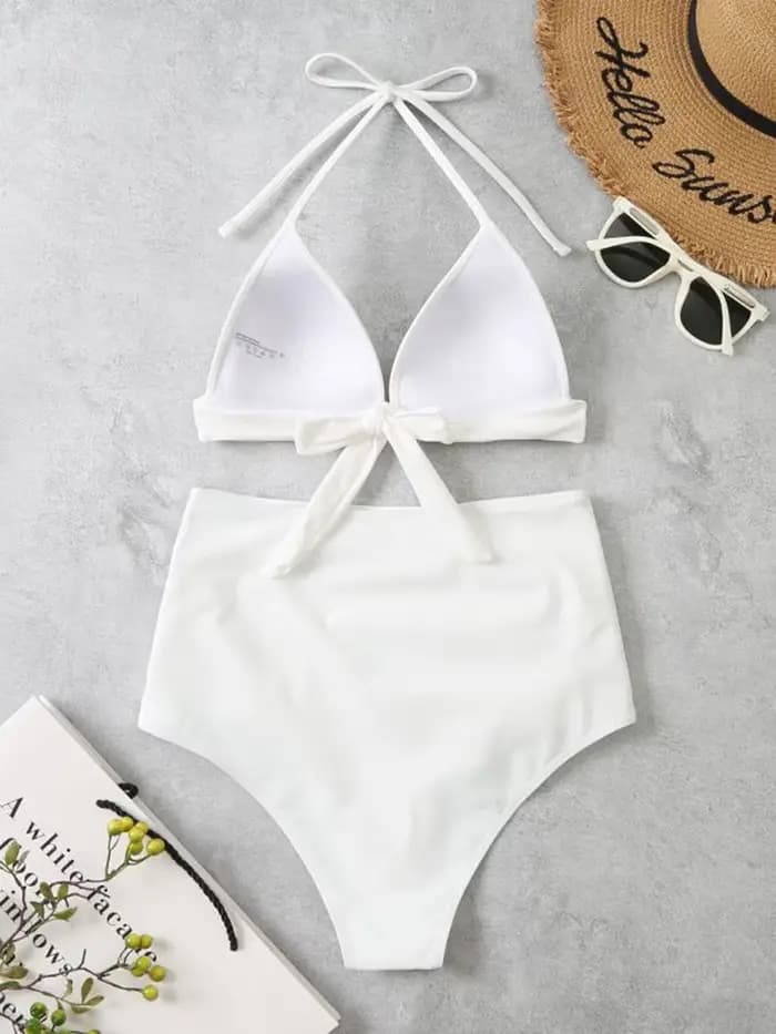 Bikinis Triangle 2026 Femme Push-Up Maillot de Bain Uni Sexy Taille Haute