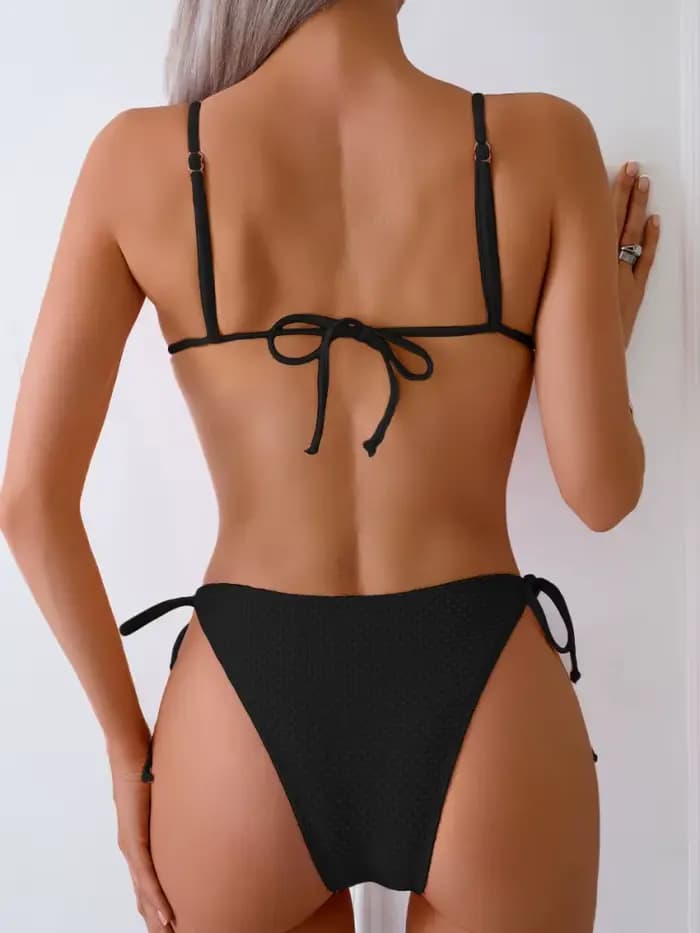 Bikini Femme Maillot de Bain 2026 Nouveau Ensemble de Bikinis Côtelés Uni Sexy à Lacets