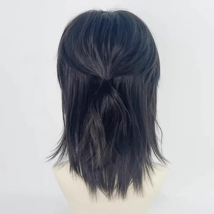 Perruques synthétiques courtes à tête de mulet avec frange pour hommes, cheveux lisses, noirs, gris, verts, pour fête quotidienne, Cosplay
