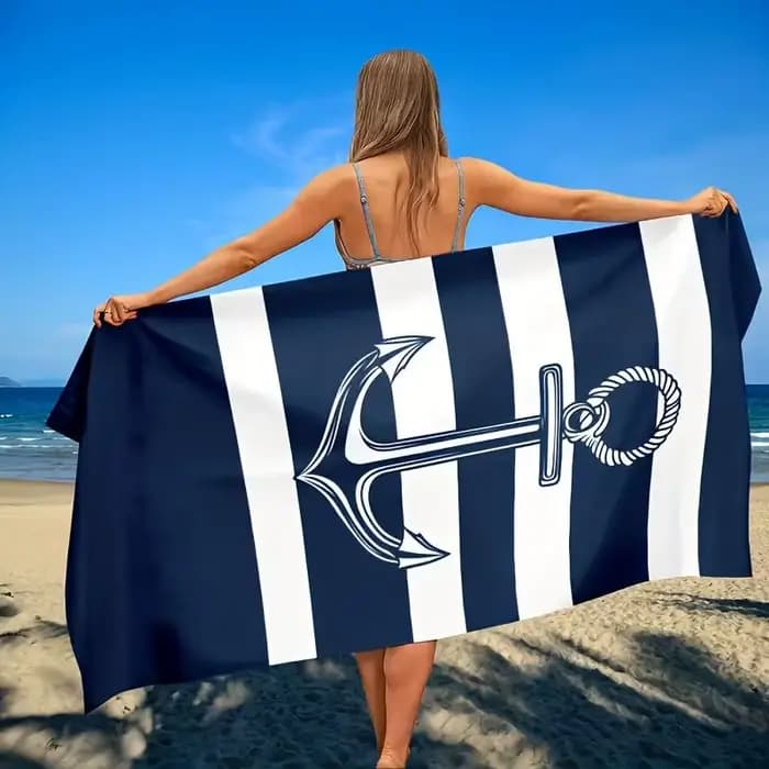 1 serviette de plage ancre nautique, serviette multi-usage pour la plage, la piscine, le surf, le yoga, idéale pour adultes, enfants, bain à domicile et utilisation estivale en extérieur