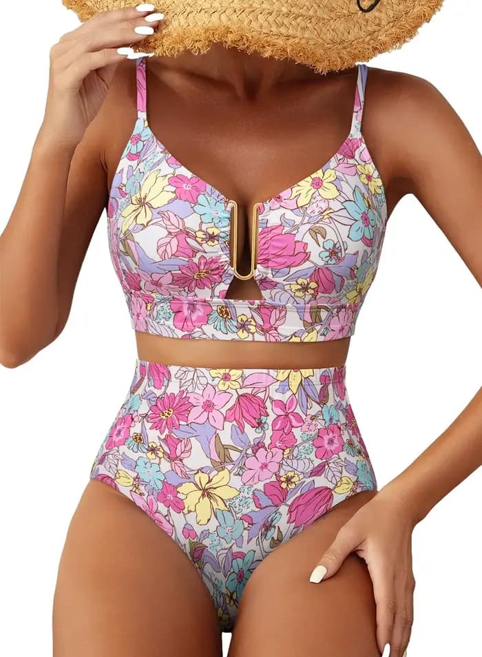 Ensemble de bikini Cikini V-Wire à imprimé floral pour les vacances à la plage