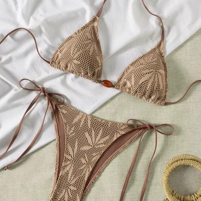 Maillot de bain deux pièces en tissu texturé pour femmes