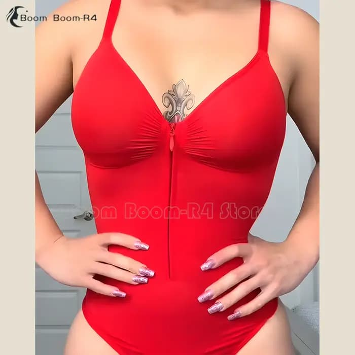 Une pièce corps Shaper avec soutien-gorge élégant couleur unie nouveauté Triangle Shorts ventre contrôle avant fermeture éclair sculptant Shapewear