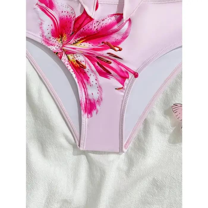 Maillot de bain à fleurs taille haute pour filles de 7 à 16 ans, maillot de bain d'été pour enfants, imprimé Biquini, ensemble de bikini rose pour adolescentes