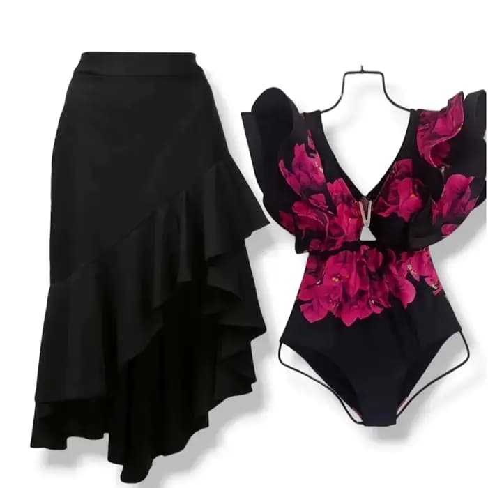 2025 nouveau 2 pièces épaule à volants maillot de bain avec couverture Sexy femmes maillots de bain Push Up Biquini maillot de bain body robe de plage