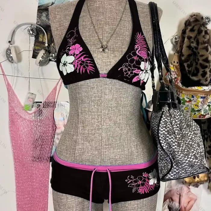 UETEEY 2025 Nouveau Maillots De Bain D'été Bikinis Ensemble Sexy Imprimé Dentelle Dos Nu Bikini 2 Pièces Ensemble de Maillots De Bain Pour Femmes Fente Plage Bikini