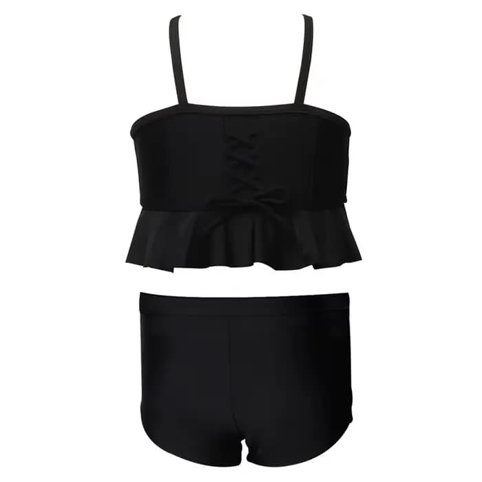 Maillot de bain 2 pièces taille haute à volants gaufré pour fille