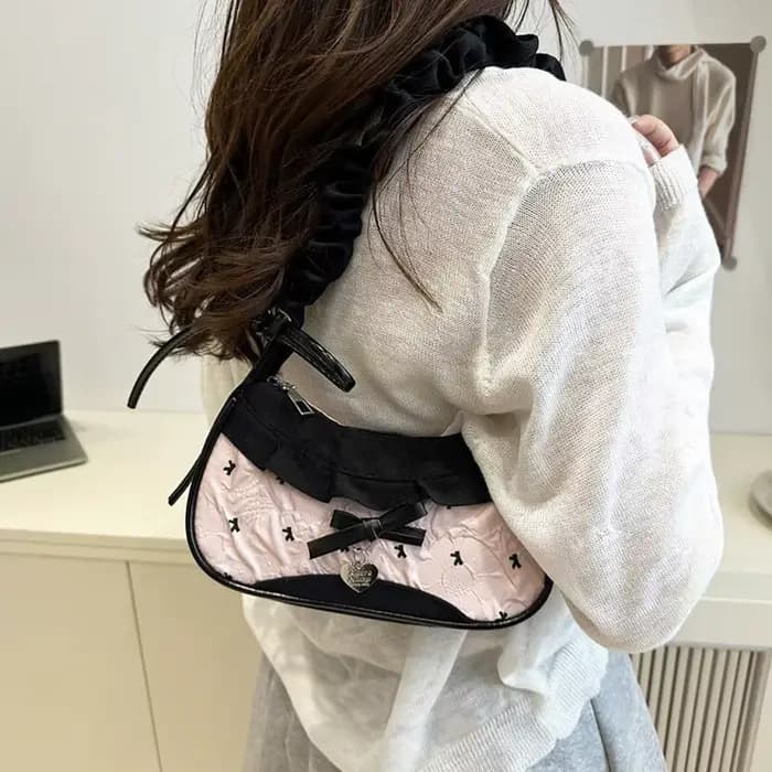 Sac à main en dentelle pour femmes, sac à main extensible avec sangle d'épaule simple, sous les bras, pour les déplacements quotidiens, pour étudiants