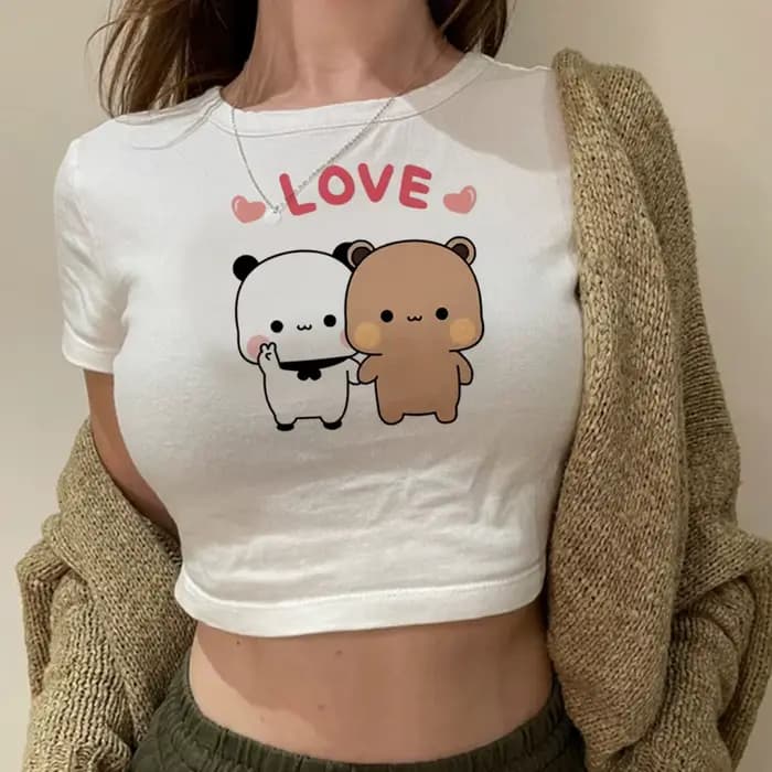 Bubu Dudu crop top vintage gyaru harajuku été Streetwear recadrée coquette shoujo fille style adolescents t-shirt