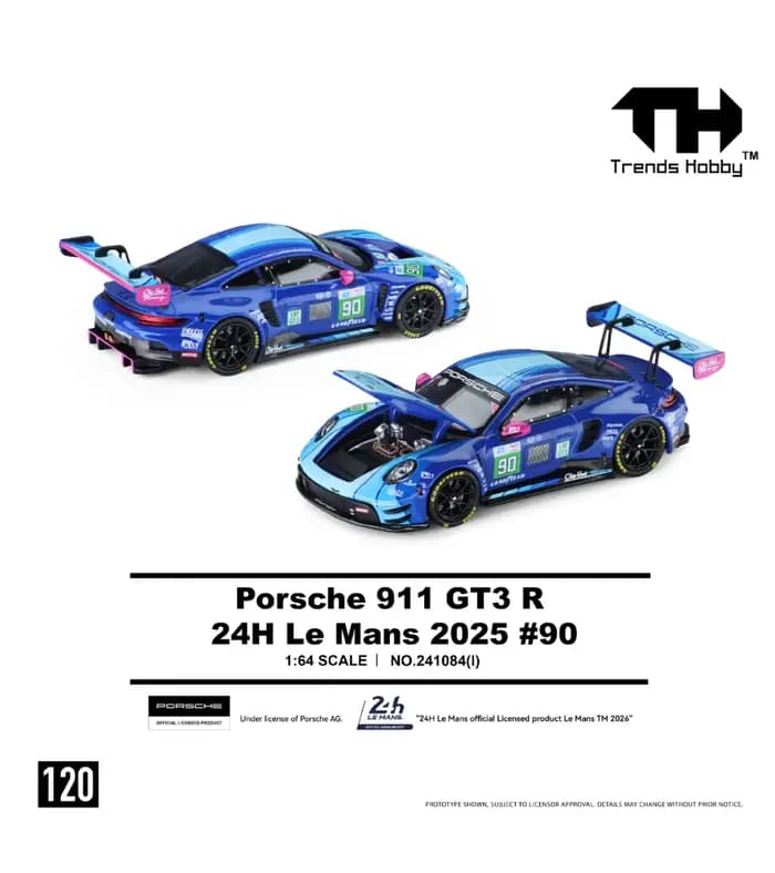 TH 1:64 Porsche 911 GT3 R-2025 Le Mans LMGT3 Modèle de voiture de course en alliage