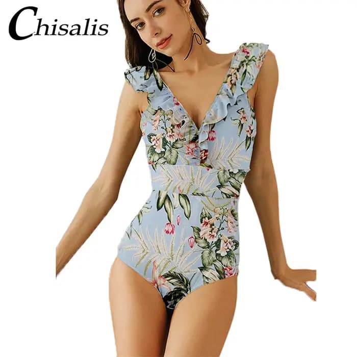 2025 Sexy imprimé maillot de bain femmes à volants une pièce maillot de bain rayé taille haute Push Up maillots de bain femme rétro body Monokini