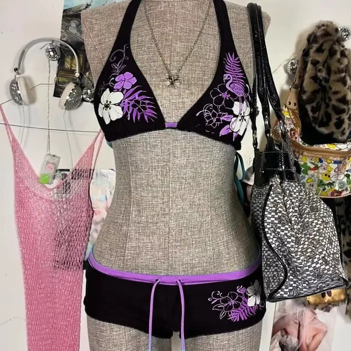 UETEEY 2025 Nouveau Maillots De Bain D'été Bikinis Ensemble Sexy Imprimé Dentelle Dos Nu Bikini 2 Pièces Ensemble de Maillots De Bain Pour Femmes Fente Plage Bikini