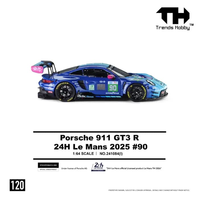 TH 1:64 Porsche 911 GT3 R-2025 Le Mans LMGT3 Modèle de voiture de course en alliage