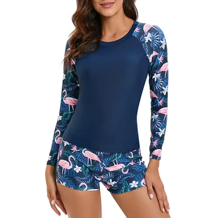 Maillot de bain deux pièces pour femmes, manches longues, séchage rapide, protection solaire, haut de sport pour le surf, imprimé, maillot de bain sportif, ensemble de bikini