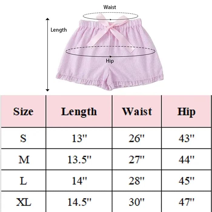 Shorts en seersucker pour femmes, shorts roses rayés, shorts à cordon de serrage avec bordure à volants, vêtements d'été, pantalons courts pour filles